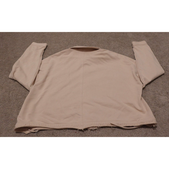 Elodie Women Large Jacket Button Front Crop Frayed Hem Pocket Drawstring Cream - Picture 2 of 6